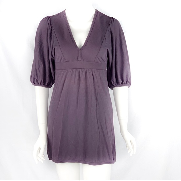 NEW-XCVI Deep V-Neck, DolmanSleeves, Empire Waist, Soft, Cotton Tunic Mini Dress - Picture 1 of 8
